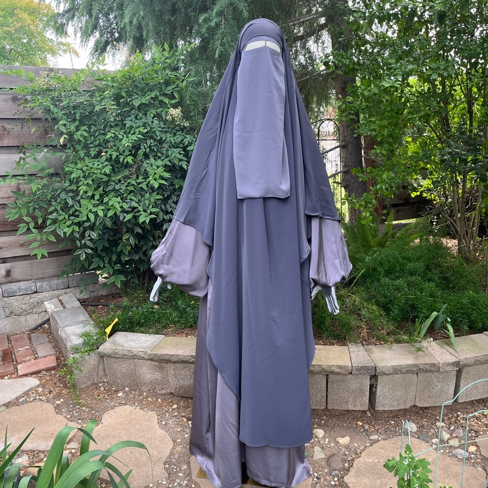 Full Coverage Modest Abaya Niqab Set in Slate Gray